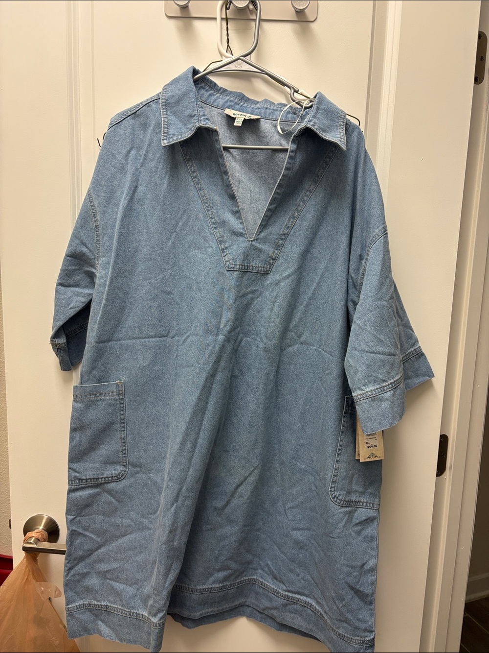Denim Pullover Shirt Dress - Light Blue